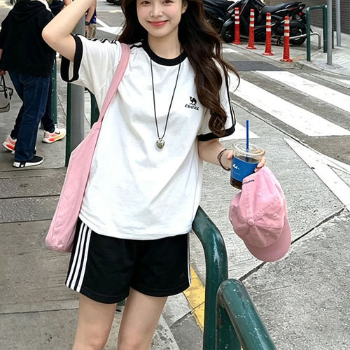 夏季韩版潮流三条杠运动短裤女ins学生宽松高腰显瘦休闲五分短裤