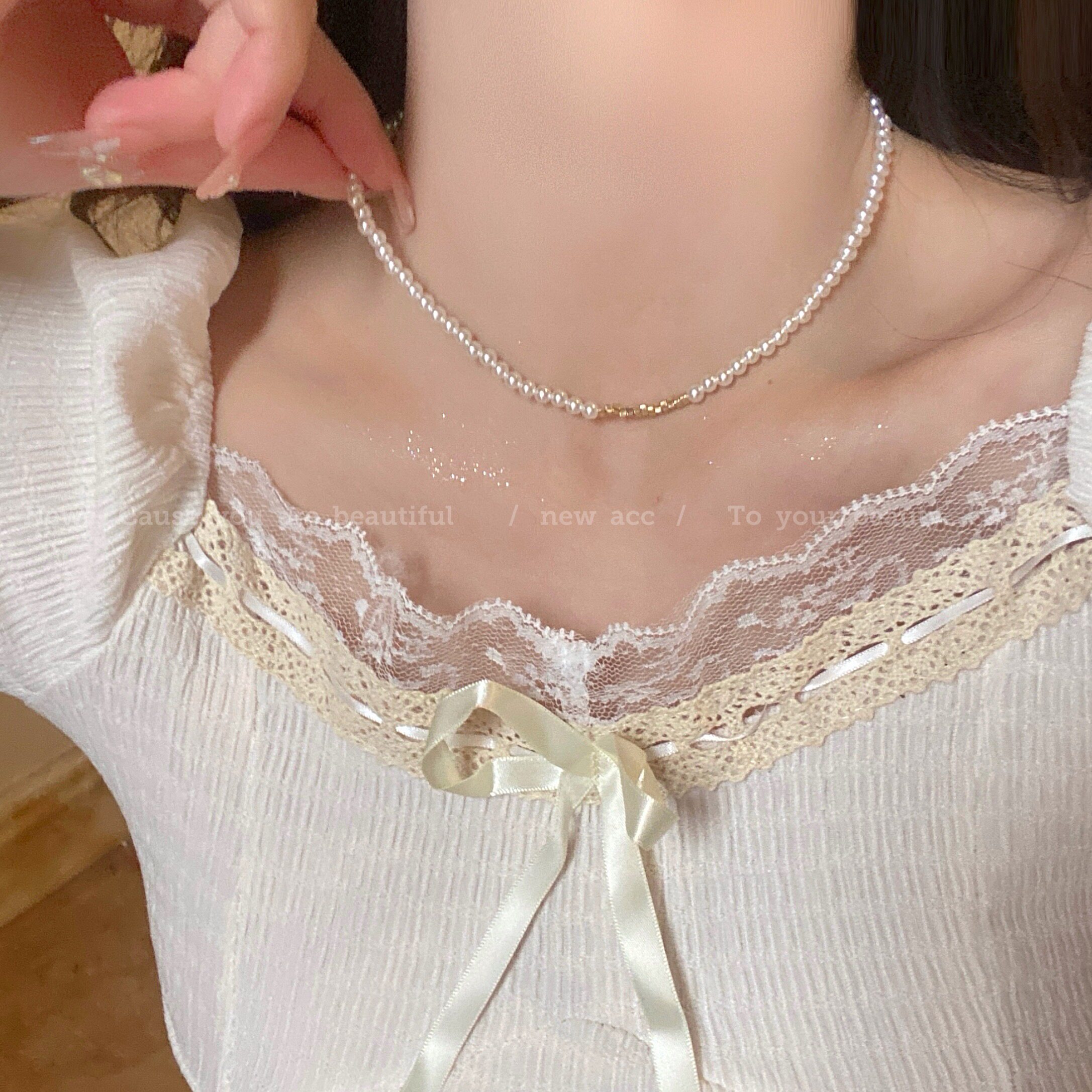 YIYI家｜巨搭小毛衣裙子呀~独特设计珍珠串碎银子项链高级配饰C41