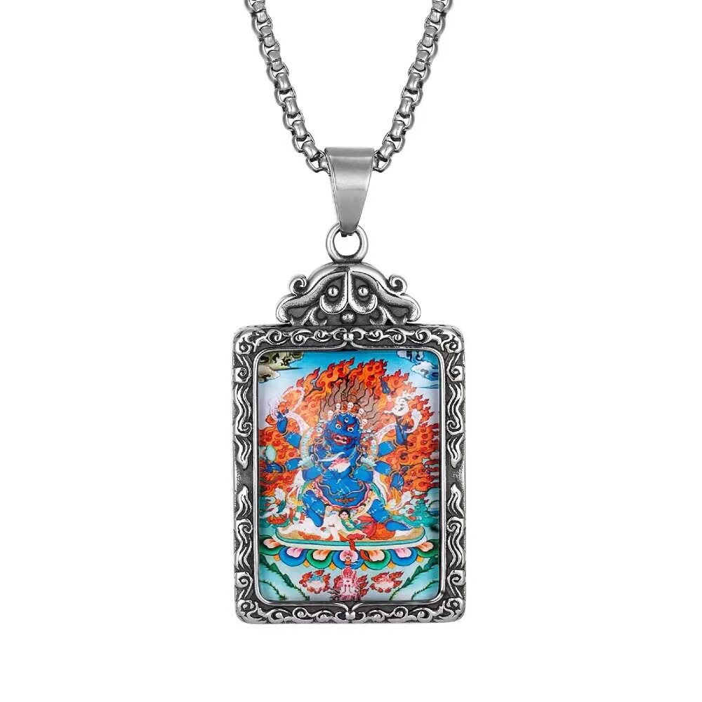 大黑天六臂玛哈嘎拉水晶玻璃像钛钢吊坠项链小挂件生日礼物纪念品
