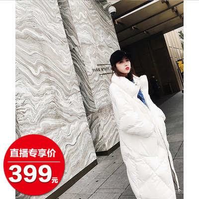 taobao agent K姐自制 办公室羽绒服欧美冬季新品中长大口袋白鸭绒加厚羽绒服外