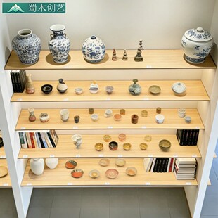 蜀木创艺木质多层展示架书房多功能带灯陈列柜置物架手办展示架