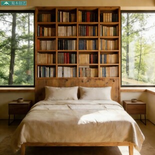 蜀木创艺实木复古书架落地靠墙储物柜家用书柜置物架中古风阅读架