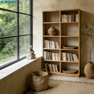 蜀木创艺实木书架落地式北欧风置物收纳储物柜办公室家用阅读架