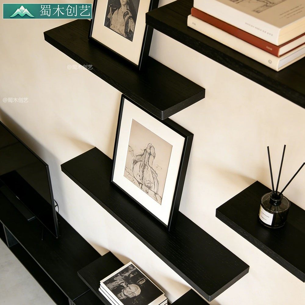 蜀木创艺现代轻奢实木电视柜黑色壁挂式储物柜客厅家具手办展示架,住宅家具,电视柜,淘宝优惠券,粉丝福利购,淘宝优惠卷