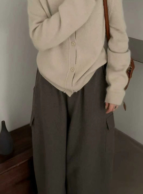 玥儿家氛围感简约百搭浣熊绒羊毛开衫保暖毛衣（含30浣熊绒）N971