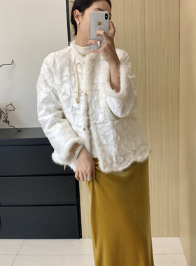 玥儿家拼接水貂毛简约仙气飘飘保暖羽绒服外套良妯娌-33581