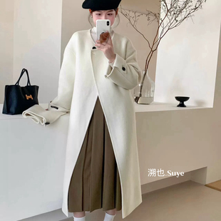 含100羊毛 玥儿家长款 配围脖 宽松双面羊毛外套 PJsd180 韩版