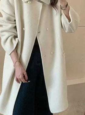 玥儿-简约翻领宽松中长款羊毛外套（含100羊毛）YS1-68017