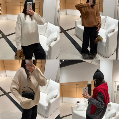 玥儿家质山羊绒圆领休闲简约风袖口明线设计羊绒衫JYY玥C5044