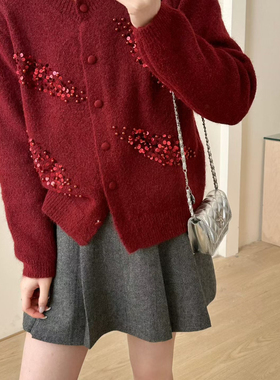 玥儿家氛围感法式重工亮片高级感时尚百搭开衫保暖毛衣YS1-23665