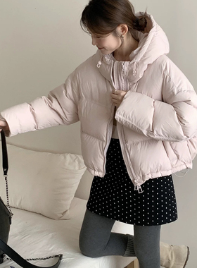 玥儿家设计感双拉链百搭显瘦连帽保暖羽绒服外套82108