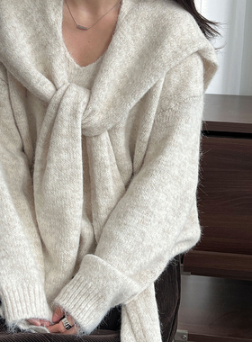 AUBE NU玥儿慵懒风长袖宽松保暖毛衣(配披肩)859