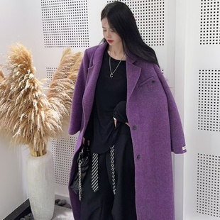 qm2558 含68.2绵羊毛 玥儿爆火高级感紫色慵懒感西装 领羊毛外套