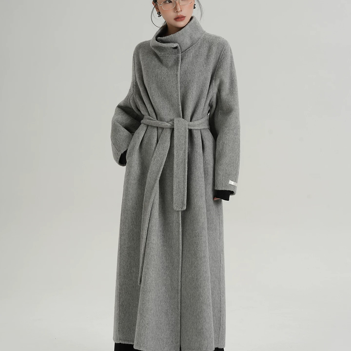 玥儿典气质时尚长款休闲显瘦羊毛外套(配腰绳)（含100羊毛）83