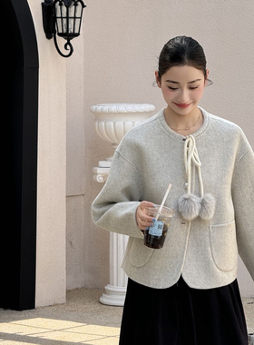 玥儿毛球双面羊毛女减龄百搭毛呢加厚羊毛外套（含100羊毛）33260