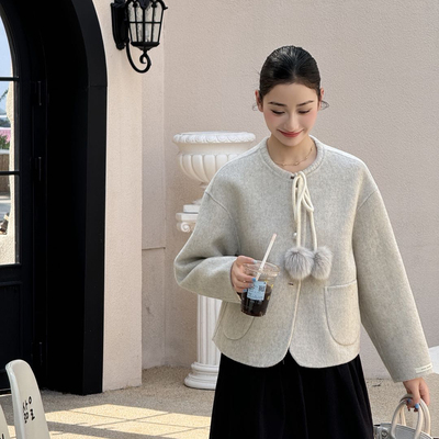 玥儿毛球双面羊毛女减龄百搭毛呢加厚羊毛外套（含100羊毛）33260