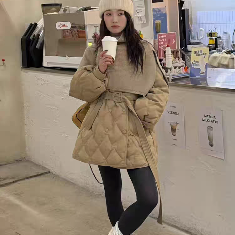 玥儿缝保暖羽绒服外套配披肩保暖羽绒服外套(配腰带,披肩)J2404