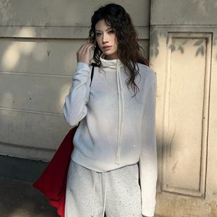 玥儿约高领抽绳连帽羊毛珠片纱针织衫毛衣(含100羊毛)W19