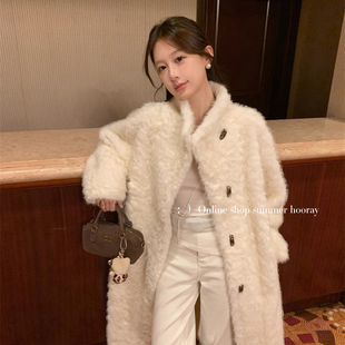 5071 大衣YS1 玥儿家冬上新轻奢奶油白毛绒质感修身 长款