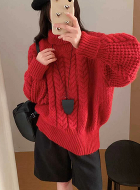 玥儿小众泡菜馆-绝美福利新年款高领宽松百搭纯色保暖毛衣OU1899