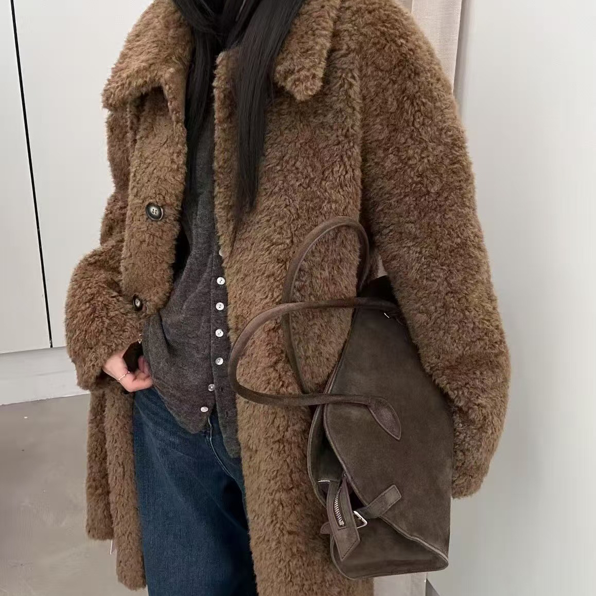 玥儿高级老钱风毛毛外套法式复古毛绒翻领宽松大衣MM82551