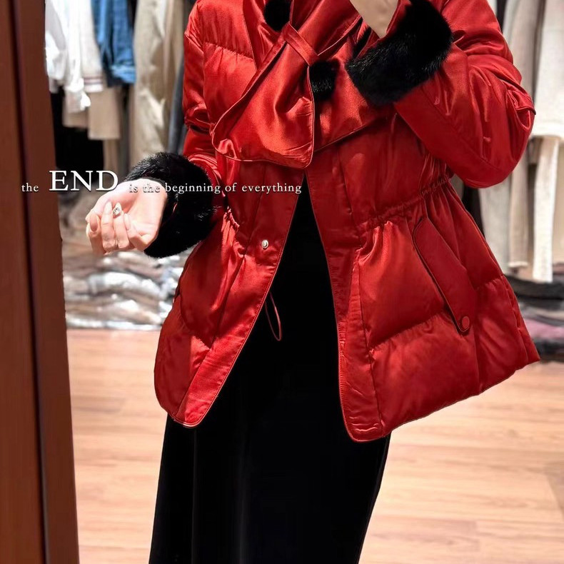 玥儿迎新年喜庆大红色气质保暖羽绒服外套(配围巾)P6137