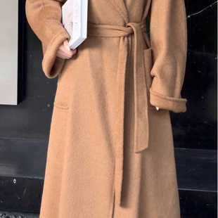 含100骆驼绒 配腰带 Y63 骆驼绒大衣羊毛外套 玥儿品上新中长款