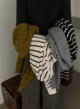 玥儿家韩系简约百搭坑条针织开衫N9713