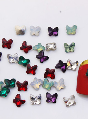 CZ尖底美甲饰品迷你小蝴蝶5MM网红孔绿白色水晶美甲K9钻石玻璃钻