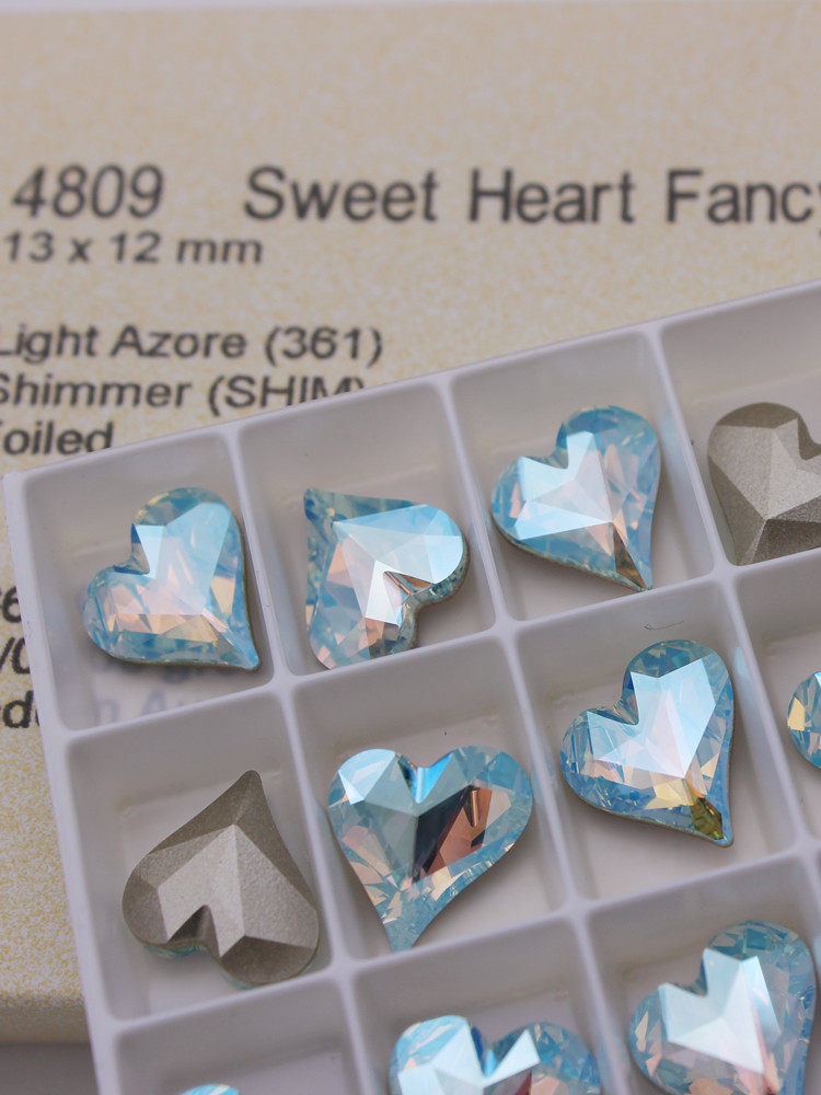 施钻水钻4809歪桃心361SHIM闪烁浅粉蓝美甲爱心DIY进口心形饰品钻