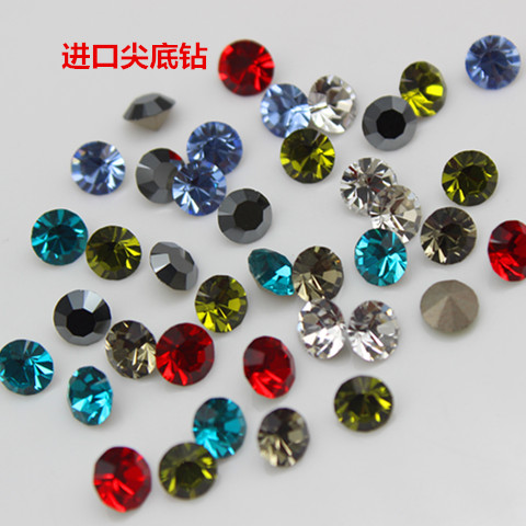 进口水钻水晶玻璃美甲饰品尖底圆