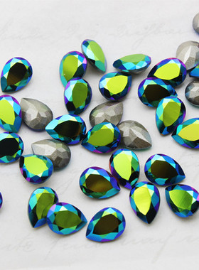 奥地利水晶4320尖底水滴施家钻001（SCGR）幻紫绿8*6MM美甲饰品钻