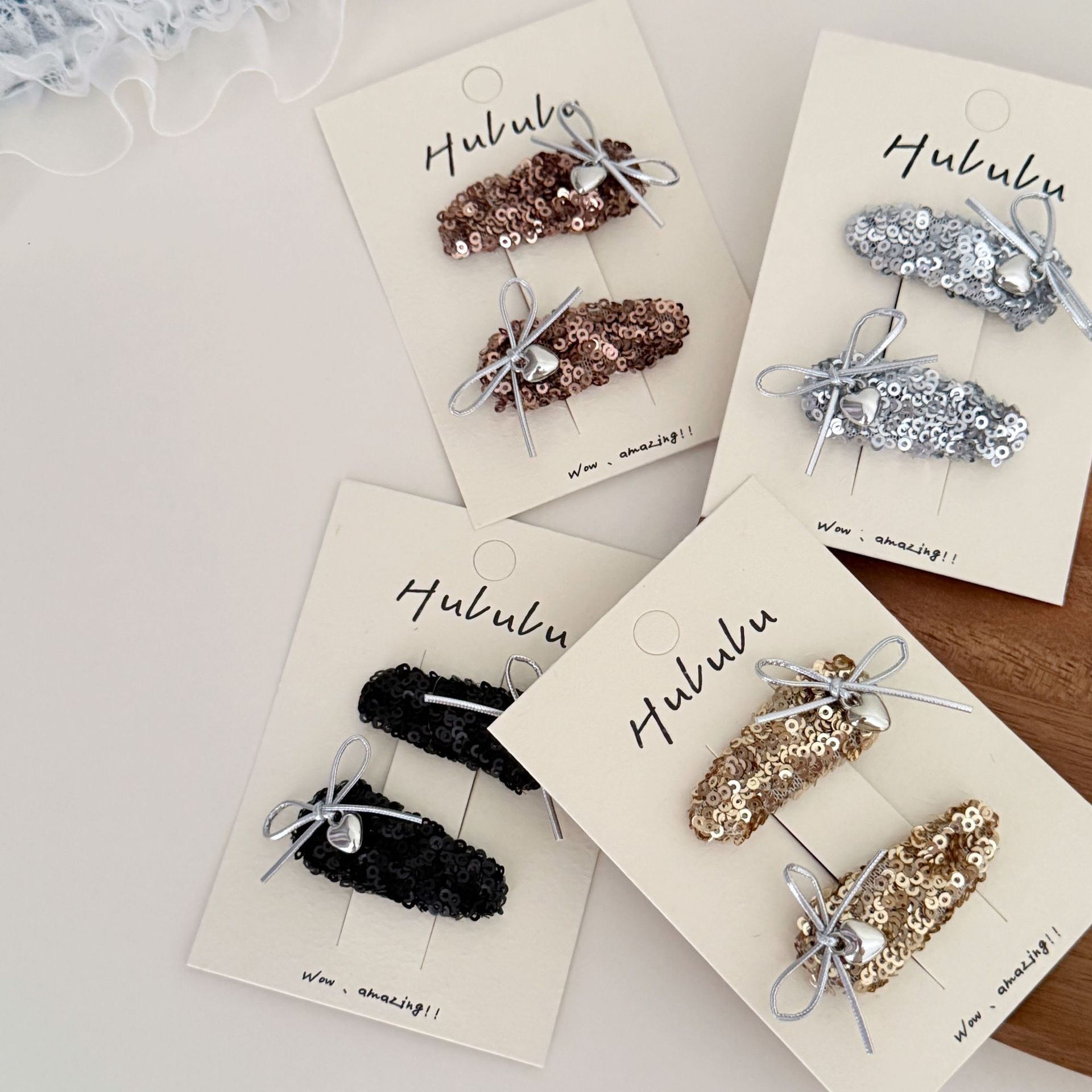 亮片水滴蝴蝶结儿童BB夹对装发卡边夹刘海夹