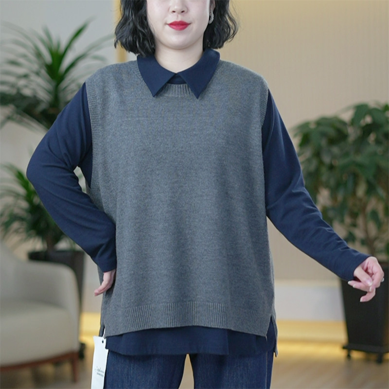 平纹针织马甲前短后长侧开叉