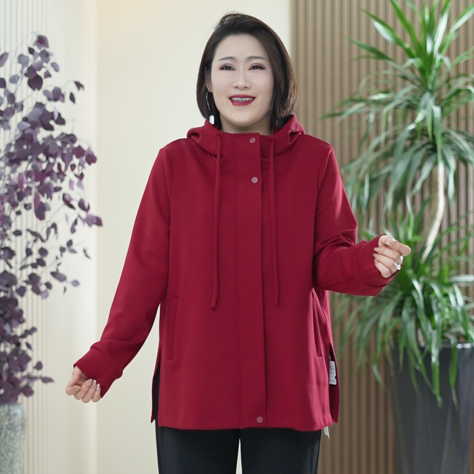 柏拉图中长款外套宇航连帽领磁吸扣大码弹力百搭休闲春秋季风衣女