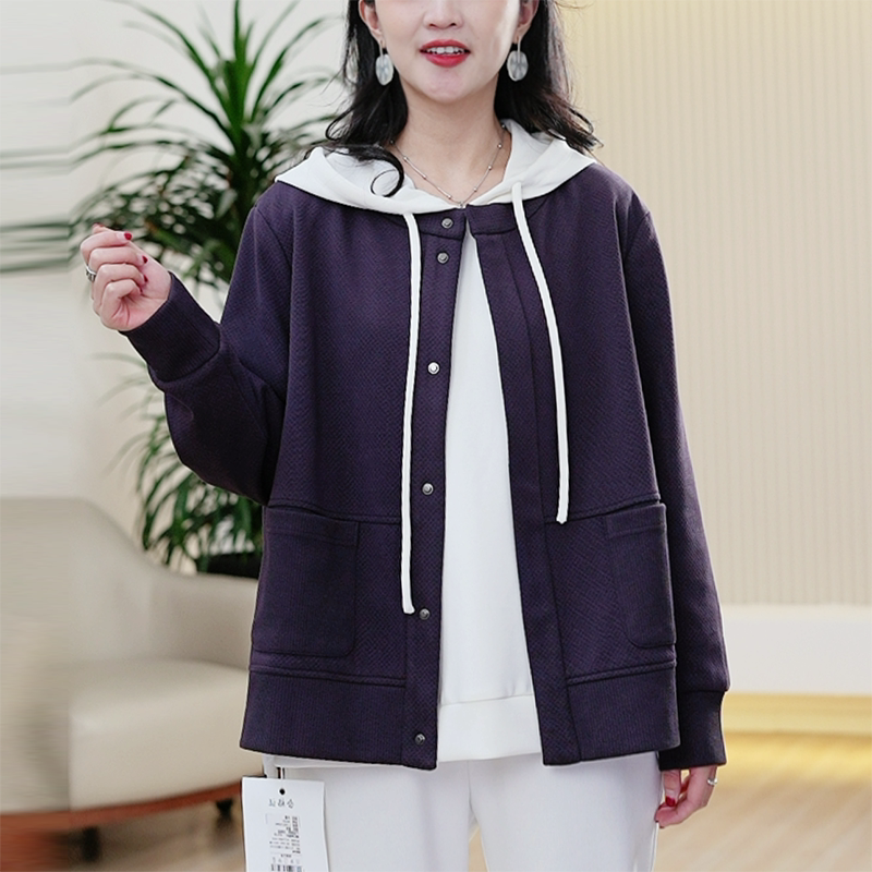 穆希纹圆领棒球服短款外套提花绣线百搭有型大码春季新款夹克女潮