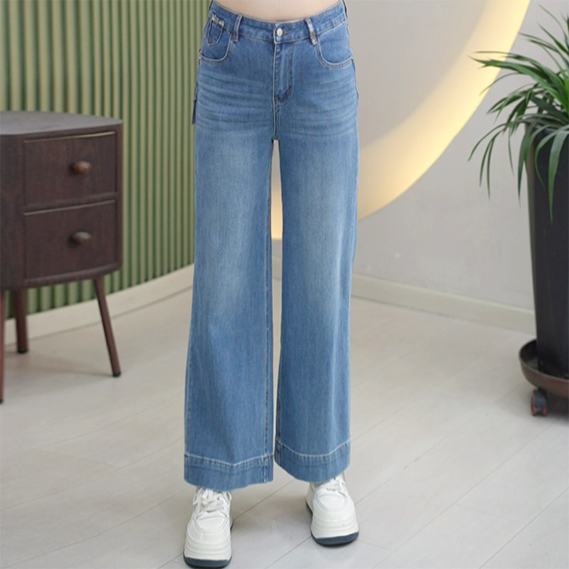 莱赛尔天丝棉春秋窄直筒水洗软牛仔裤女大码弹显瘦YKK拉链阔腿裤