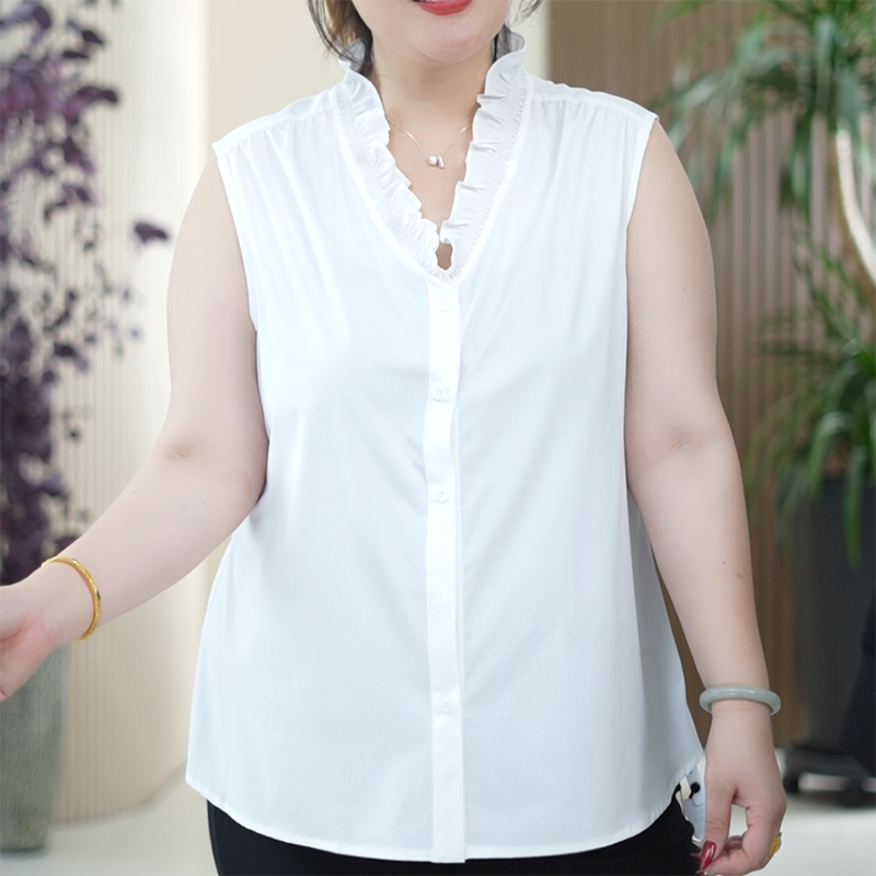 法式升级版玫瑰花瓣拉夫领无袖马甲女竹涤弹力缎背心春秋季外搭女
