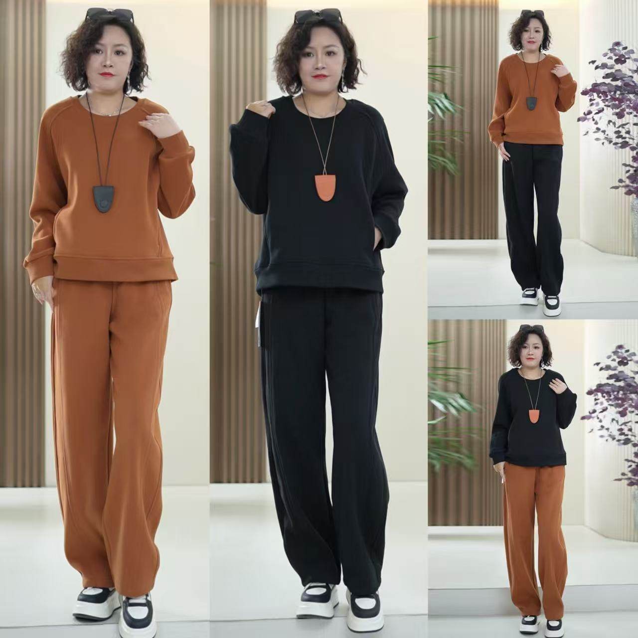 刷毛奥粒绒休闲时尚套装保暖加绒大码宽松可单拍秋冬季卫衣长裤女