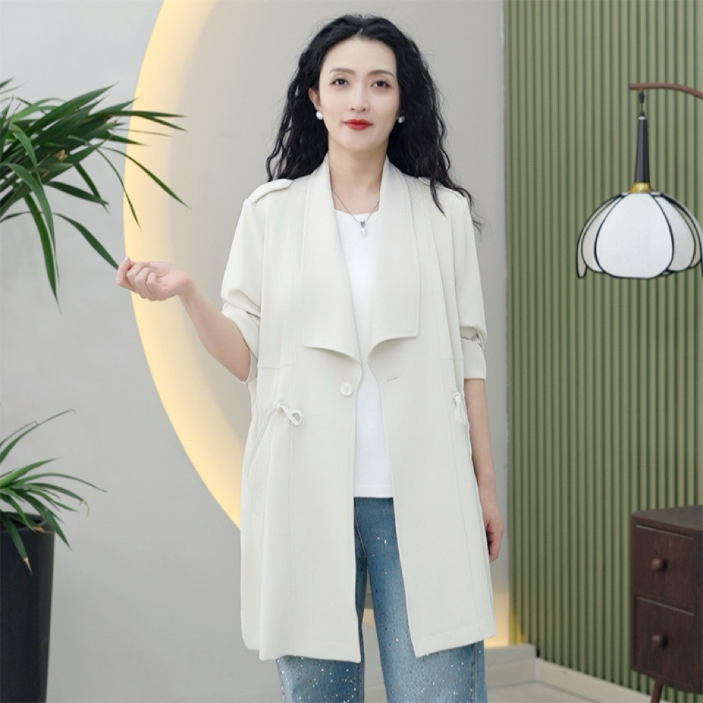 滑缎静音风衣女大码显瘦柔软动态弹力中长款丝滑收腰垂春秋季外套