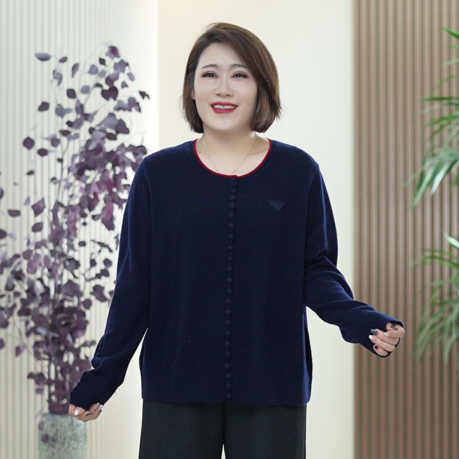 100%全绵羊毛针织衫女Super120's轻暖柔60支开衫包扣冬季上衣