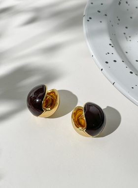 LJW 法式复古朱古力珐琅圆球双面佩戴耳环高级感圆形耳扣耳钉独特