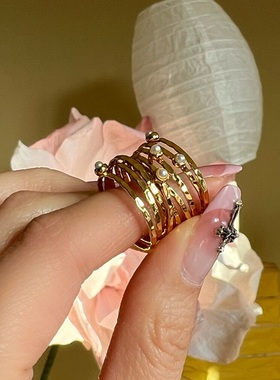 多层缠绕珍珠鸟巢戒指