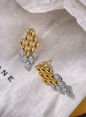 LJW 轻奢重工菱形镶钻几何短流苏耳钉时髦优雅气质高级感耳环耳坠