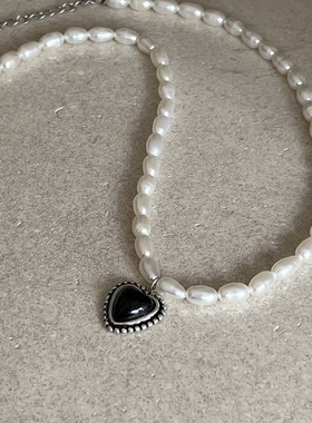 复古天然巴洛克珍珠黑色桃心项链