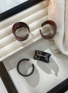 LJW 美拉德珐琅耳环欧美轻奢小众设计高级感夸张咖色黑色耳饰耳圈