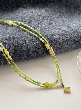 薄荷绿天然彩石锁骨链叠戴