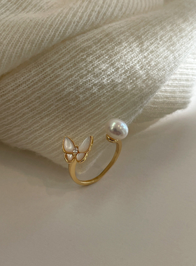 气质优雅淡水珍珠蝴蝶开口戒