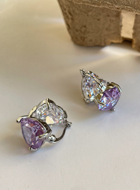 LJW 法式复古高级时髦大气紫色爱心形双色皓石耳环精致通勤耳钉女