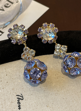 LJW 小众设计虞书欣同款紫色皓石绣球花耳环高级感ins风长款耳饰